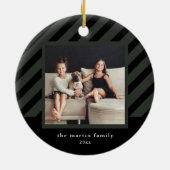 Stilvolle Black Stripe Einfaches Foto Weihnachten Keramik Ornament (Hinten)