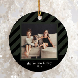 Stilvolle Black Stripe Einfaches Foto Weihnachten Keramik Ornament