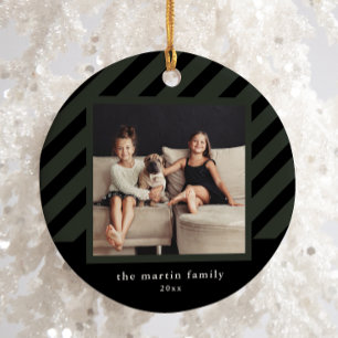 Stilvolle Black Stripe Einfaches Foto Weihnachten Keramik Ornament