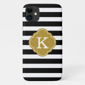 Stilvolle Black Stripes Gold Monogram Case-Mate iPhone Hülle (Rückseite)