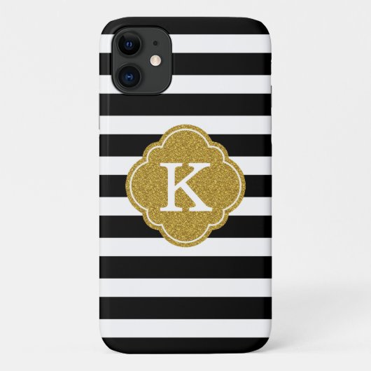 Stilvolle Black Stripes Gold Monogram Case-Mate iPhone Hülle (Rückseite)
