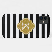 Stilvolle Black Stripes Gold Monogram Case-Mate iPhone Hülle (Rückseite (Horizontal))