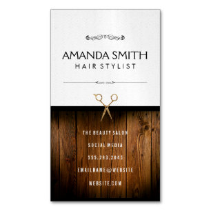Stilvolle Black Subtle Wavy Holzsalonschere Magnetische Visitenkarte
