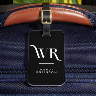 Stilvolle Black Two Ornament Monogram Gepäckanhänger