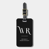 Stilvolle Black Two Ornament Monogram Gepäckanhänger (Vorderseite vertikal)