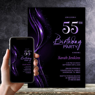 Stilvolle Black und Lila 55. Geburtstagsparty Einladung