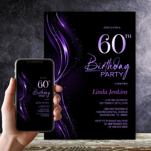 Stilvolle Black und Lila 60. Geburtstagsparty Einladung