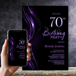 Stilvolle Black und Lila 70. Geburtstagsparty Einladung