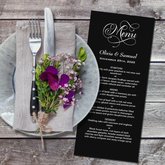 Stilvolle Black Wedding Menükarte