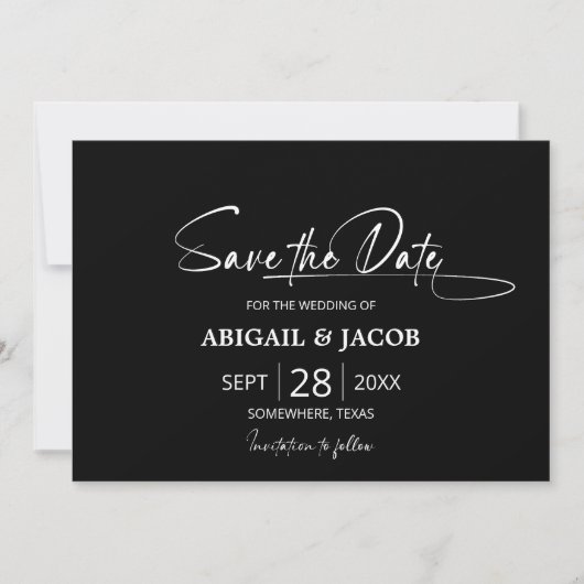 Stilvolle Black Wedding Save the Date Einladung (Vorderseite)