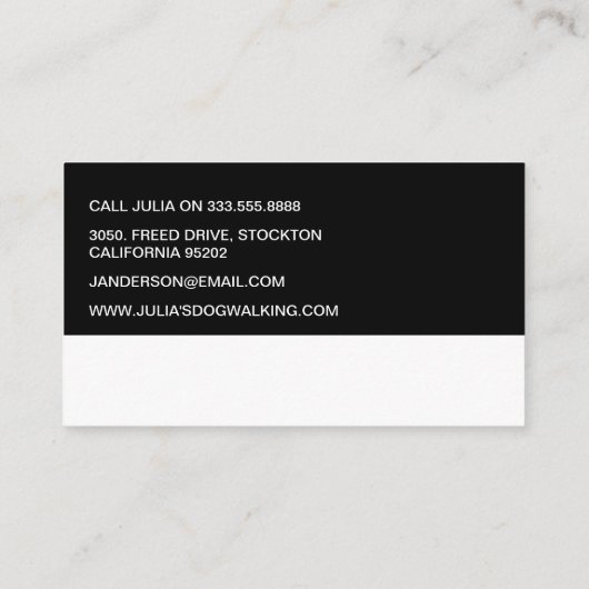 Stilvolle Black & White Dog Walker Visitenkarte (Rückseite)