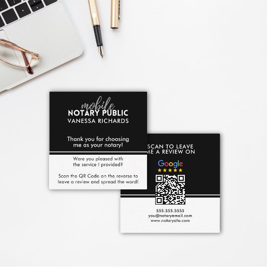 Stilvolle Black & White Review QR Notary Vielen Da Quadratische Visitenkarte