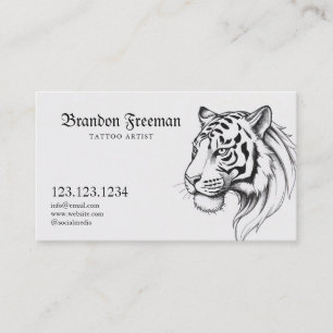 Stilvolle Black & White Tiger Head Sketch Tattoo Visitenkarte