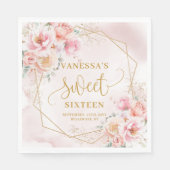 Stilvolle, blassrosa goldene Blume 16 . Geburtstag Serviette (Vorderseite)