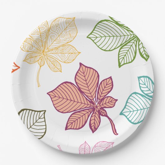 Stilvolle Blätter 8 Pappteller (Vorderseite)