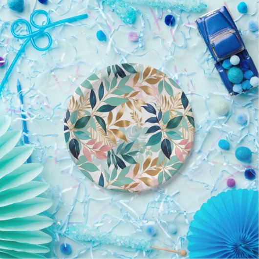 Stilvolle Blätter Elegantes Leaf Muster Botanisch  Pappteller (Party)