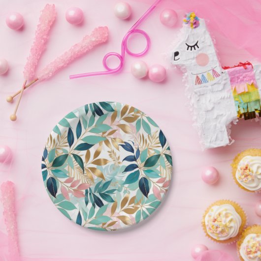 Stilvolle Blätter Elegantes Leaf Muster Botanisch  Pappteller (Party)