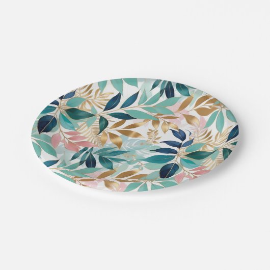 Stilvolle Blätter Elegantes Leaf Muster Botanisch  Pappteller (Schrägansicht)