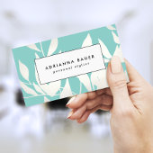 Stilvolle Blätter in Weiß und Türkis Visitenkarte