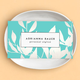 Stilvolle Blätter in Weiß und Türkis Visitenkarte