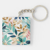 Stilvolle Blätter Leaf Muster Mit Monogramm Schlüsselanhänger (Rückseite)