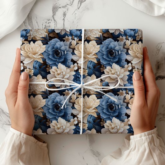 Stilvolle blau-weiße Blumenmuster Geschenkverpacku Geschenkpapier