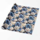 Stilvolle blau-weiße Blumenmuster Geschenkverpacku Geschenkpapier (Ungerollt)