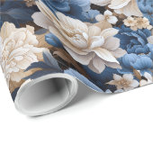 Stilvolle blau-weiße Blumenmuster Geschenkverpacku Geschenkpapier (Rolleneckpunkt)