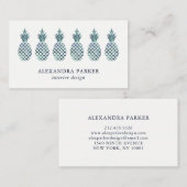 Stilvolle blaue Aquarell-Blick-Ananas Visitenkarte (Vorne/Hinten)