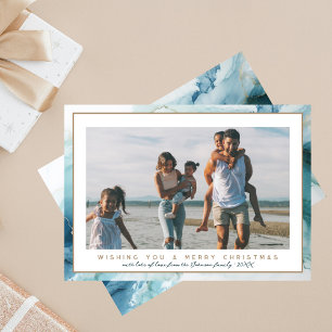 Stilvolle Blaue & Beige Marmor Foto Weihnachten