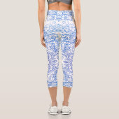Stilvolle Blaue Blütenmuster Capri Leggings (Rückseite)