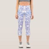 Stilvolle Blaue Blütenmuster Capri Leggings (Vorderseite)