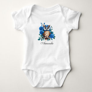 Stilvolle Blaue Eule und Rose Baby Strampler