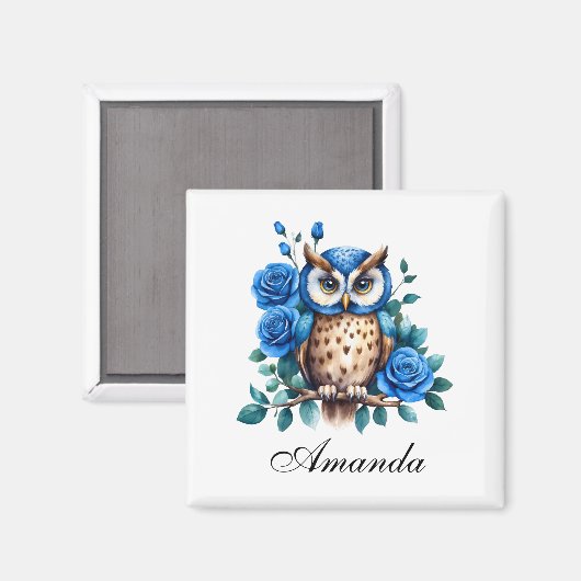 Stilvolle Blaue Eule und Rose Magnet (Vorderseite/Rückseite)