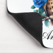Stilvolle Blaue Eule und Rose Mousepad (Ecke)