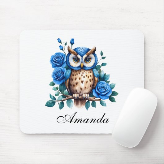 Stilvolle Blaue Eule und Rose Mousepad (Mit Mouse)