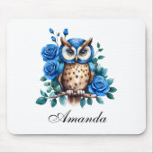 Stilvolle Blaue Eule und Rose Mousepad (Vorne)