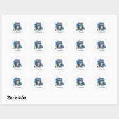 Stilvolle Blaue Eule und Rose Runder Aufkleber (Blatt)
