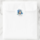 Stilvolle Blaue Eule und Rose Runder Aufkleber (Tasche)