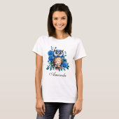 Stilvolle Blaue Eule und Rose T-Shirt (Vorne ganz)