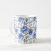 Stilvolle Blaue Flora Art Aquarellmuster Kaffeetasse (Vorderseite Links)