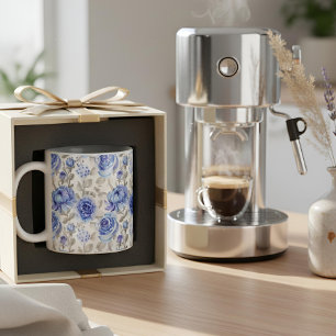 Stilvolle Blaue Flora Art Aquarellmuster Zweifarbige Tasse