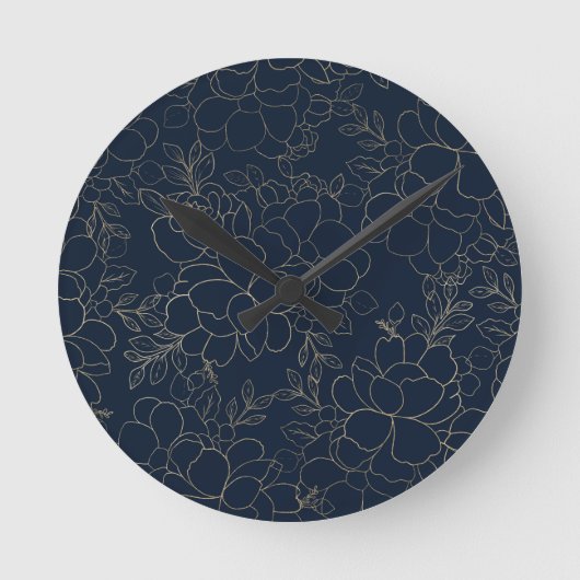 Stilvolle blaue Goldhandschuhe mit Blumen Runde Wanduhr (Vorderseite)