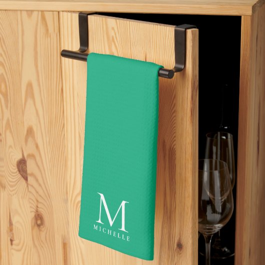 Stilvolle Blaue Grüne Moderne Vorlage Monogramm Na Geschirrtuch (Drittel gefaltet)