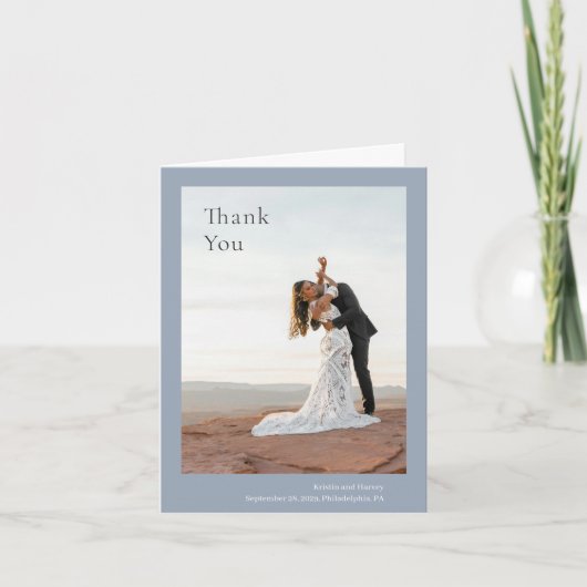 Stilvolle, blaue Hochzeit Dankeskarte (Vorderseite)