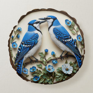 Stilvolle blaue Jay inmitten eines dekorativen Bot Rundes Kissen