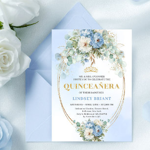 Stilvolle blaue Pfingstrose Goldene Blumeneinladun Einladung