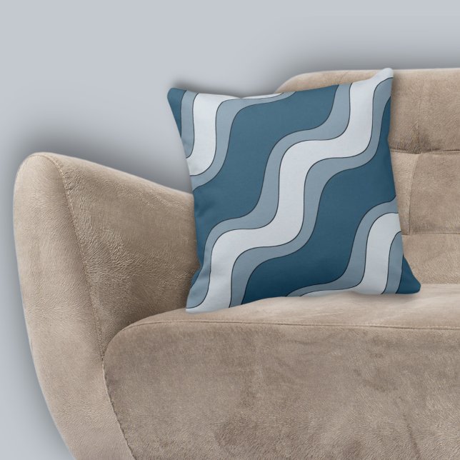 Stilvolle Blaue Rippelwaves Streifen Muster Kissen (Stylish Blue Ripple Waves Lines Stripes Pattern Throw Pillow)