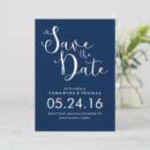 Stilvolle blaue Skriptereien speichern das Datum Save The Date (Stehend Vorderseite)