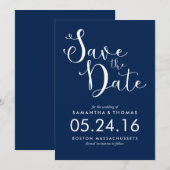 Stilvolle blaue Skriptereien speichern das Datum Save The Date (Vorne/Hinten)